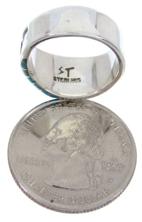 Southwestern Silver And Turquoise Inlay Ring Size 6-1/2 BW68387